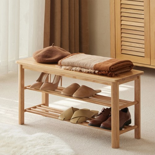 Solid oak store shoe bench